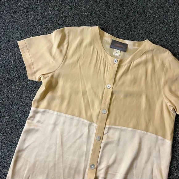 Cream High-Waist Trouser Shirt-Sleeve Tunic 100% Silk Vintage Coord Matching Set